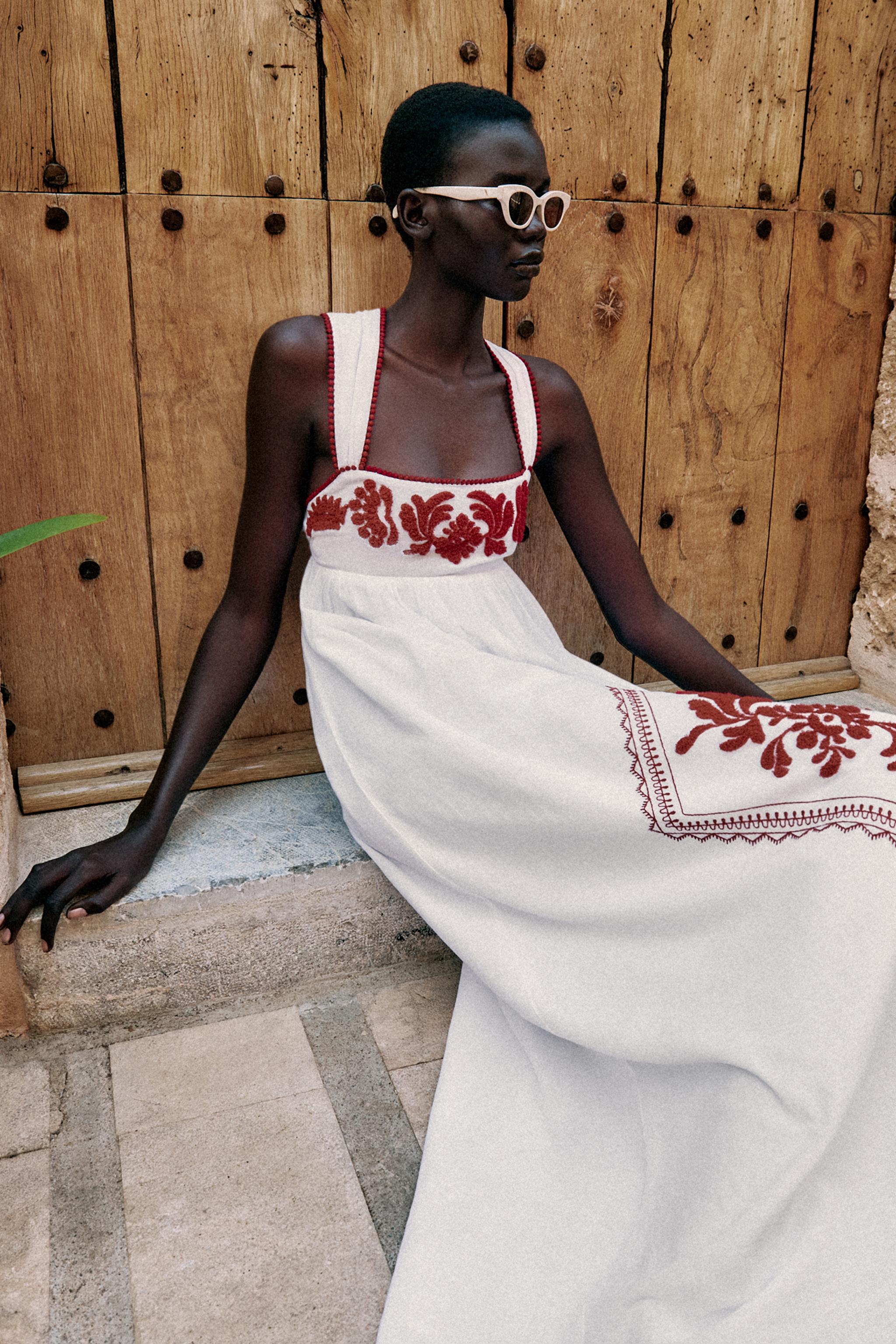 EMBROIDERED TEXTURED MIDI DRESS